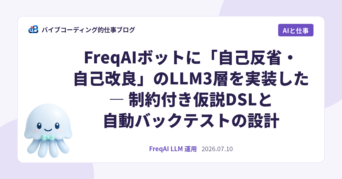 FreqAIボットに「自己反省・自己改良」のLLM3層を実装した — 制約付き仮説DSLと自動バックテストの設計