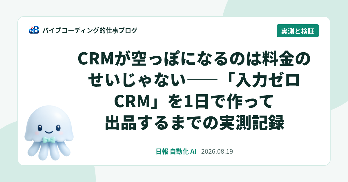CRMが空っぽになるのは料金のせいじゃない——「入力ゼロCRM」を1日で作って出品するまでの実測記録