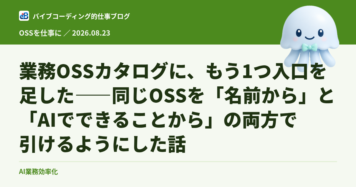 業務OSSカタログに、もう1つ入口を足した——同じOSSを「名前から」と「AIでできることから」の両方で引けるようにした話