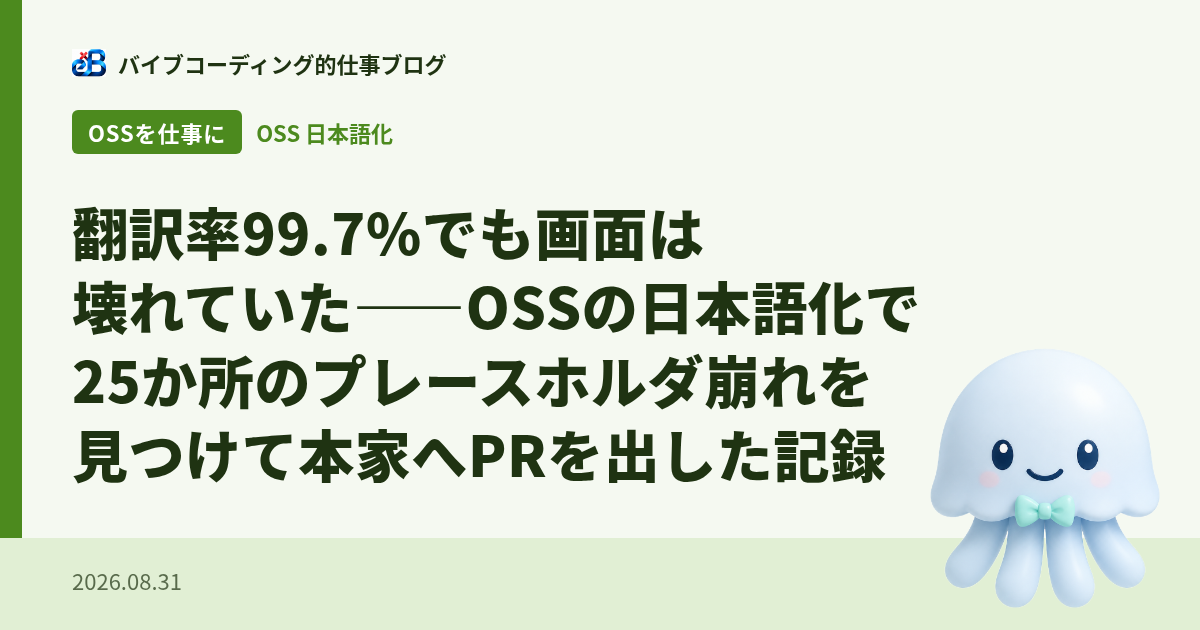 翻訳率99.7%でも画面は壊れていた——OSSの日本語化で25か所のプレースホルダ崩れを見つけて本家へPRを出した記録