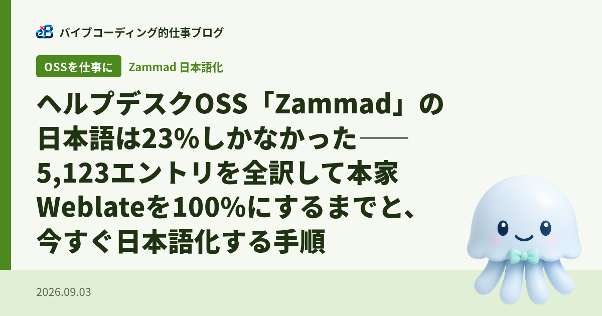 ヘルプデスクOSS「Zammad」の日本語は23%しかなかった——5,123エントリを全訳して本家Weblateを100%にするまでと、今すぐ日本語化する手順