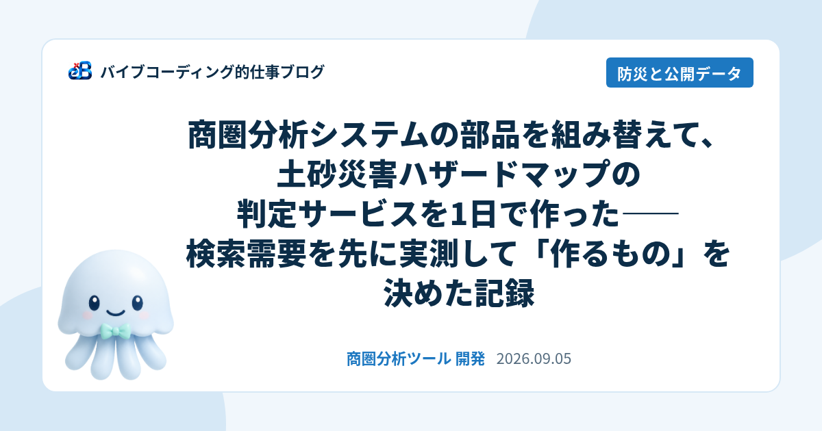 商圏分析システムの部品を組み替えて、土砂災害ハザードマップの判定サービスを1日で作った——検索需要を先に実測して「作るもの」を決めた記録