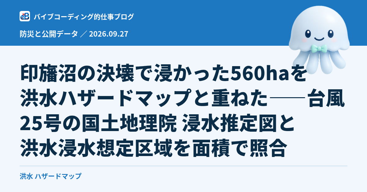 印旛沼の浸水を洪水ハザードマップと面積で照合