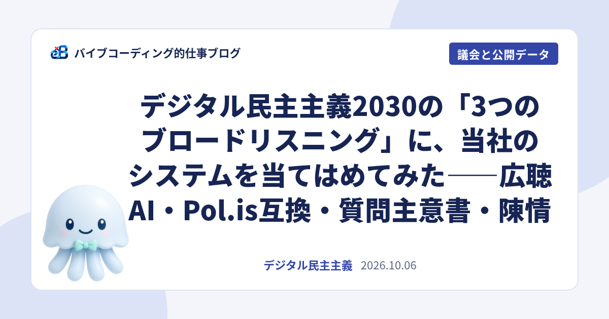 デジタル民主主義2030の「3つのブロードリスニング」に、当社のシステムを当てはめてみた——広聴AI・Pol.is互換・質問主意書・陳情