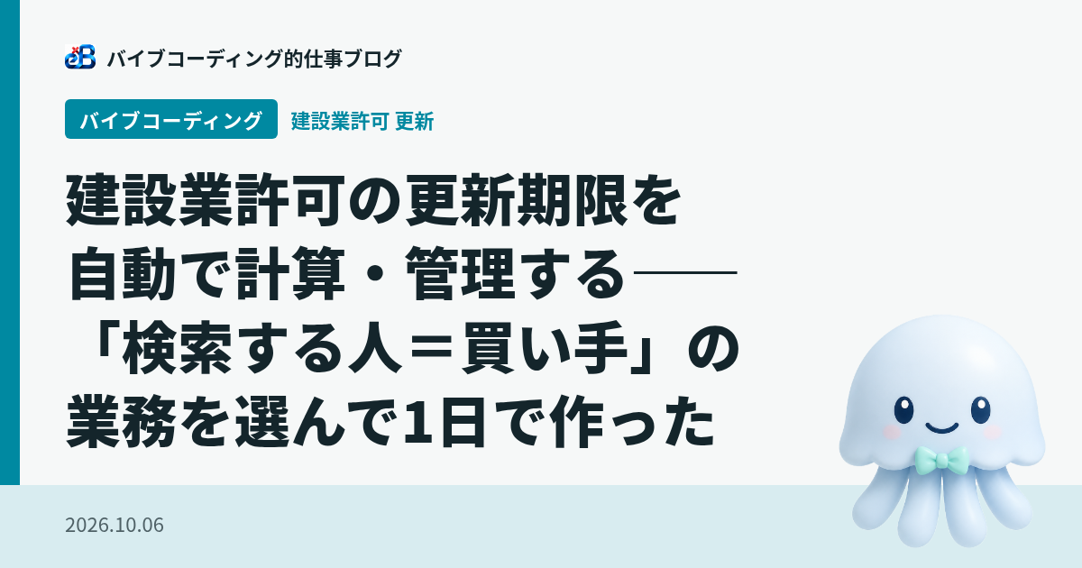 建設業許可の更新期限を自動で計算・管理する——「検索する人=買い手」の業務を選んで1日で作った