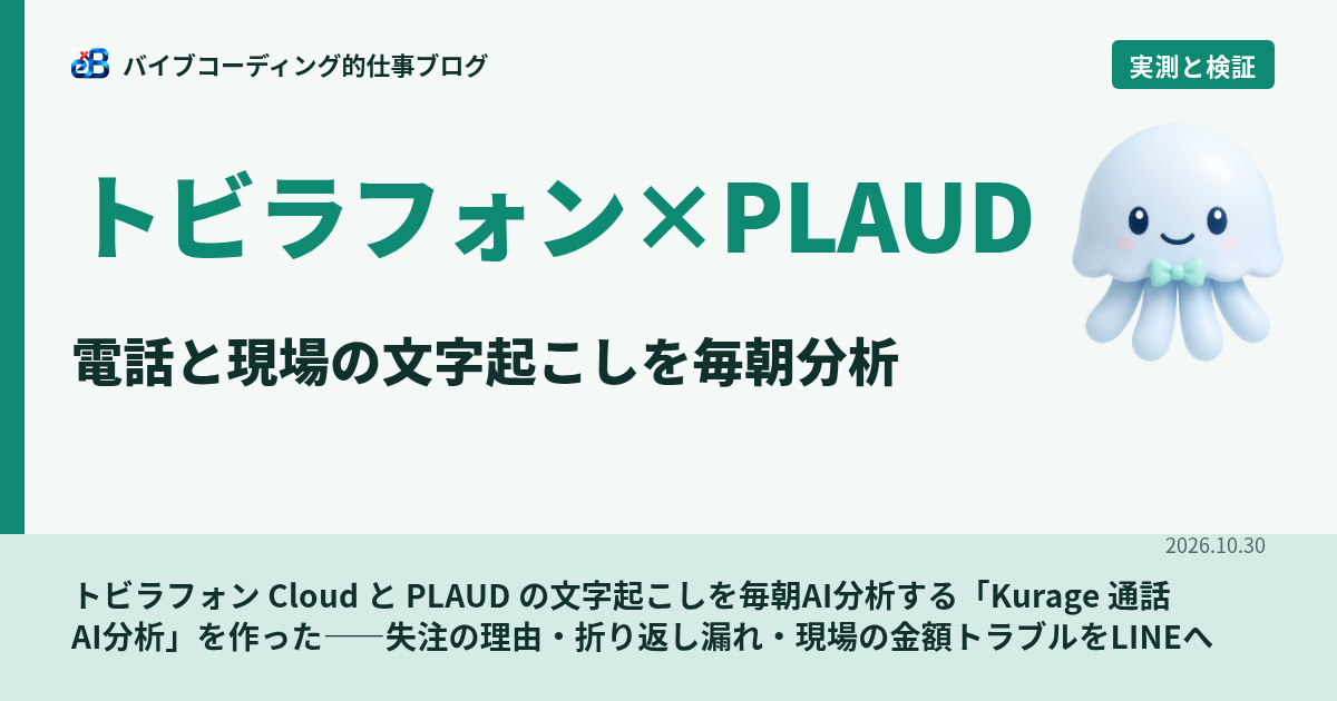 トビラフォン Cloud と PLAUD の文字起こしを毎朝AI分析する「Kurage 通話AI分析」を作った——失注の理由・折り返し漏れ・現場の金額トラブルをLINEへ